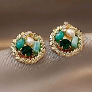 Zara green rhinestone stud earrings